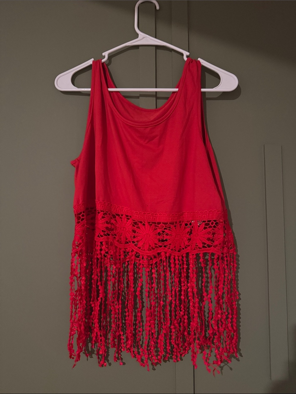 New in Bag Red Crochet Fringe Tank Top - Women